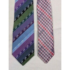Lot of 2 Chick-Fil-A Men's Striped Plaid Silk Neckties Ties Workwear Logo